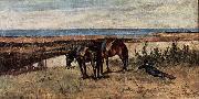 Giovanni Fattori, Soldat mit zwei Pferden am Ufer des Meeres